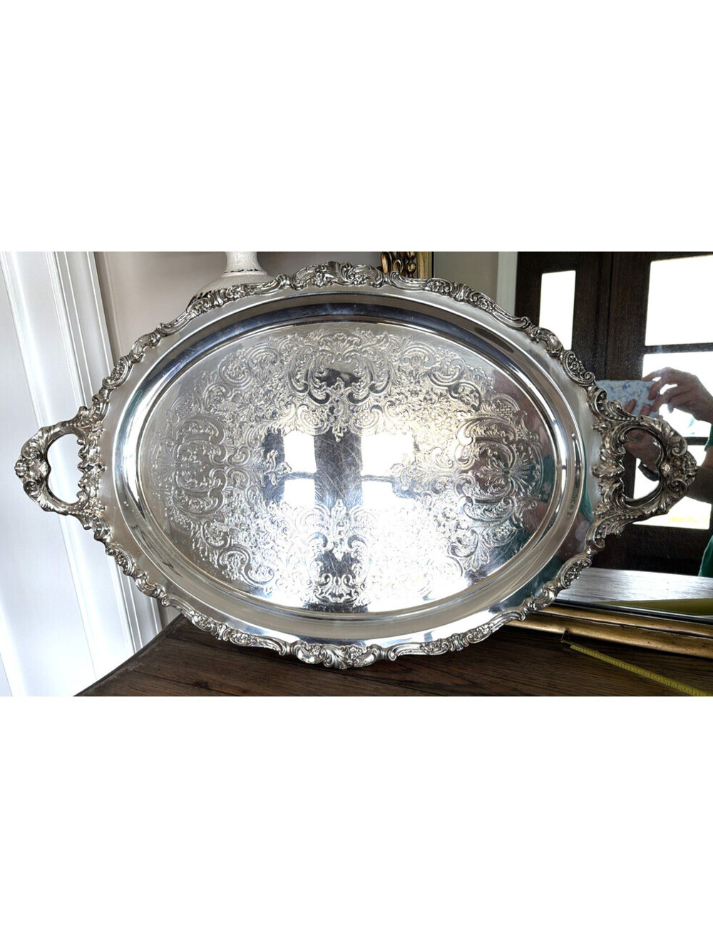Wallace Baroque Silverplate 294F Large Footed Serving Waiter Tray 29" x 18"